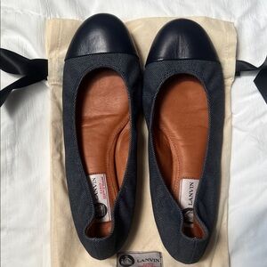 Lanvin Navy Denim and Leather Ballet Flats